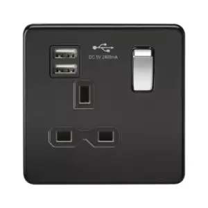 Image of Knightsbridge - Screwless 13A 1G switched socket with dual usb charger (2.4A) - matt Black with chrome rocker