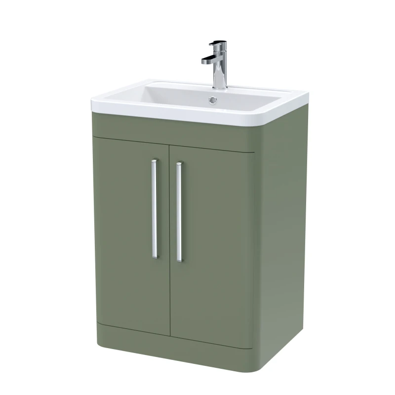 Image of Balterley Floor Standing 2 Door Vanity Unit Ceramic Basin Satin Green 600mm Green