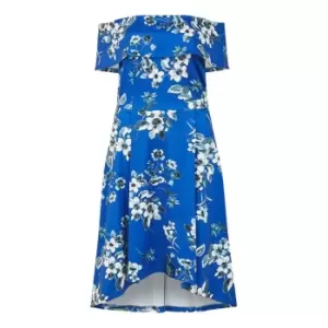 Image of Mela London Blue Floral Bardot Dipped Hem Dress - Blue