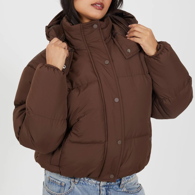 Image of Brave Soul Womens Oversized Fit Short Puffer Jacket Chocolate female 12 (M)