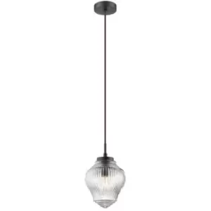 Image of Evansville 15cm Dome Pendant Ceiling Light Clear Glass Brown Metal Base Brown Fabric Wire LED E14 - Merano