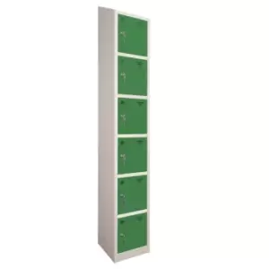Image of 6 Door Locker, 300X450, Grey Carcass/Green Doors, Sloping Top, Camlock