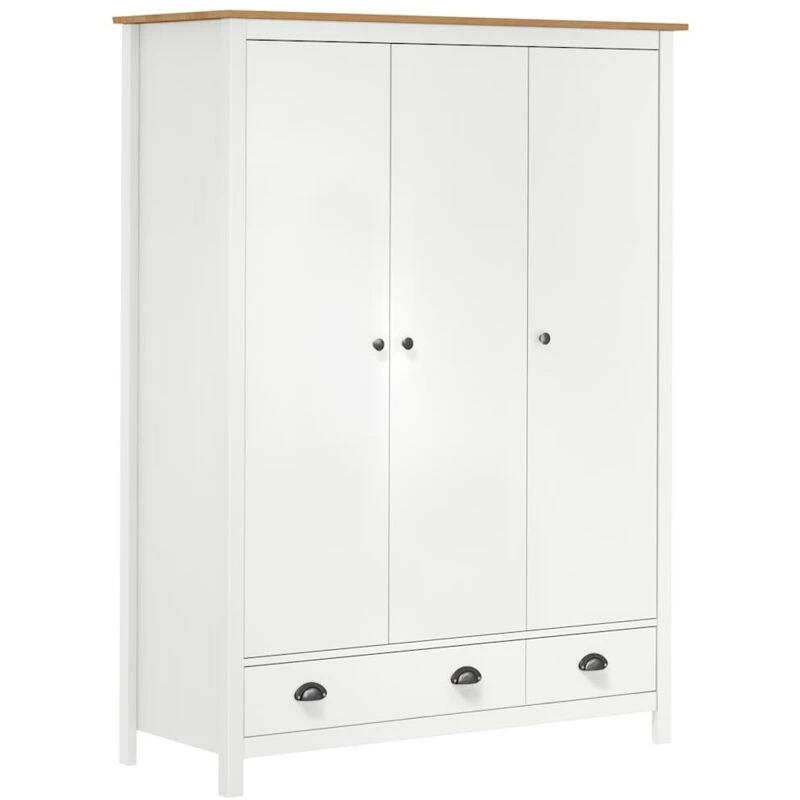Image of VIDAXL 3-Door Wardrobe Hill White 127x50x170cm Solid Pine Wood Vidaxl 8719883910208