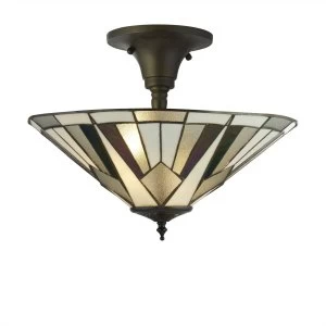 Image of 3 Light Tiffany Semi Flush Antique Bronze, E27