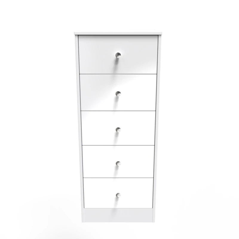 Image of Taunton 5 Drawer Tallboy In White (Ready Assembled)