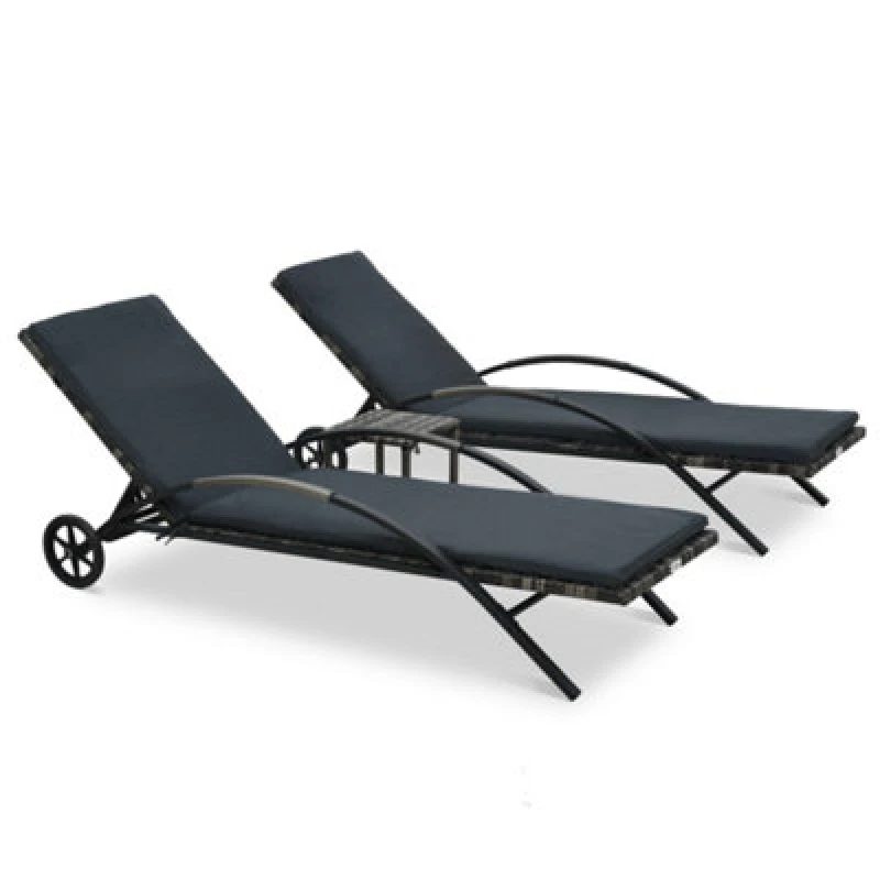 Image of vidaXL Sun Loungers with Table Poly Rattan Anthracite Outdoor Recliner Day Bed