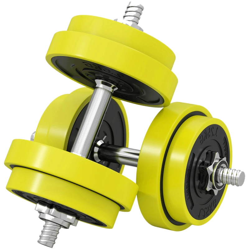 Image of HOMCOM HOMCOM Adjustable 20KGS Barbell & Dumbbell Set for Home Gym, Yellow