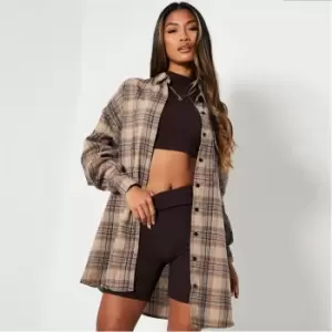 Image of I Saw It First Oversized Brushed Check Shirt Dress - Brown
