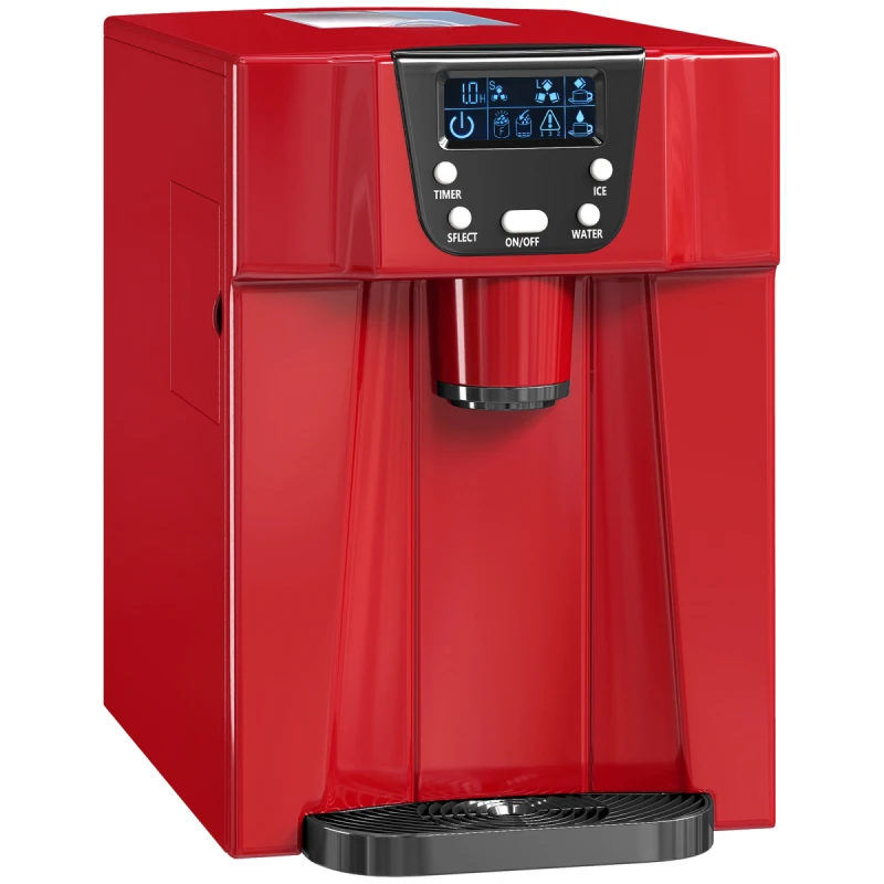Image of HOMCOM HOMCOM Ice Maker Machine and Water Dispenser 9 Ice Cubes Ready in 6-10 Mins in Red Red One Size Unisex 5063603057227