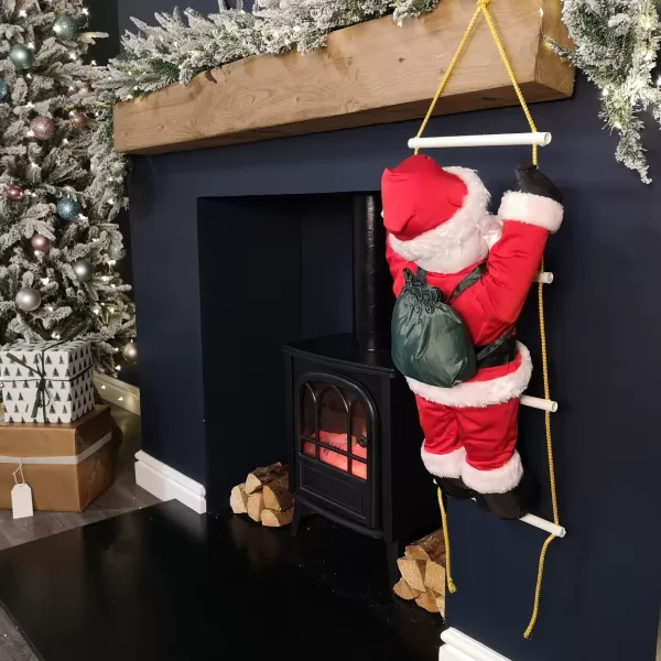 Image of 60cm Hanging Santa with Backpack Climbing Ladder Christmas Decoration