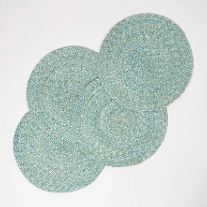 Image of Homescapes Handwoven Round Placemats Set of 4 Green