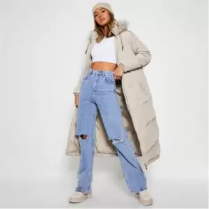 Image of I Saw It First Faux Fur Hooded Longline Puffer Coat - Neutral