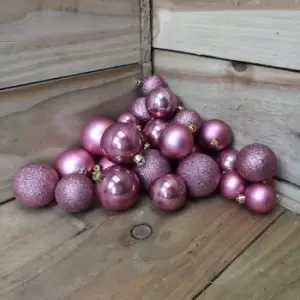 Image of Assorted Shatterproof 30 Piece Christmas Shiny, Matte Glitter Velvet Pink Baubles