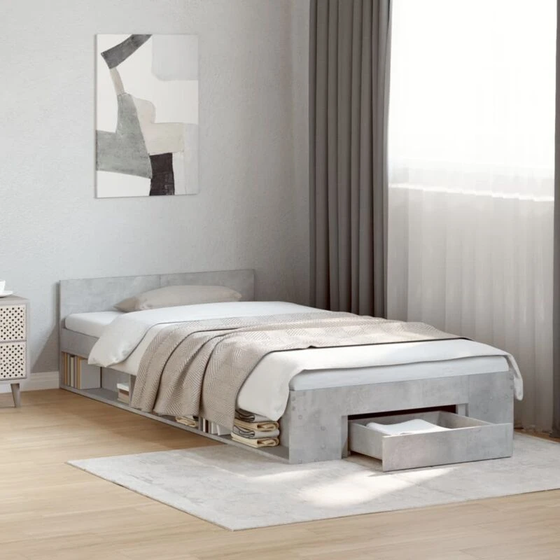 Image of VIDAXL Bed Frame with Drawer without Mattress Concrete Grey 90x190cm Single Vidaxl 8721102624391
