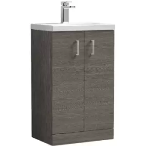 Image of Arno Compact Brown Grey Avola 500mm 2 Door Wall Hung Vanity Unit and Ceramic Basin - PAL004E - Brown Grey Avola - Nuie