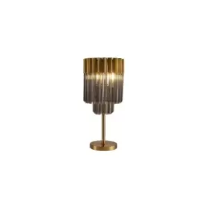 Image of Poland Table Lamp 3 Light E14, Brass, Smoke Sculpted Glass