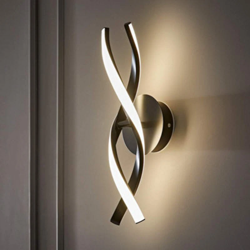 Image of ValueLights Infinity Matte Black Twist Helix IP44 Rated Bathroom Integrated LED Wall Light Black
