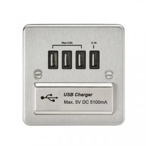 Image of Flat Plate Quad USB charger outlet - Brushed chrome with Black insert
