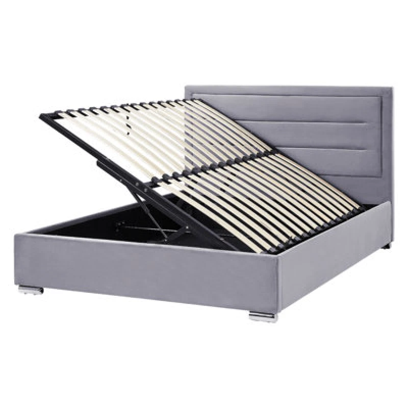 Image of Beliani Ottoman Bed Velvet Rouen 160 X 200 Cm (Eu King Size) Dark Grey