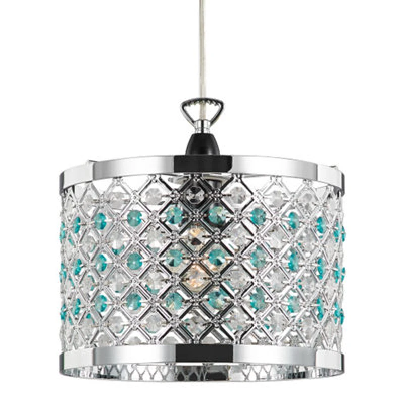 Image of Happy Homewares Modern Sparkly Ceiling Pendant Light Shade With Clear And Teal Beads