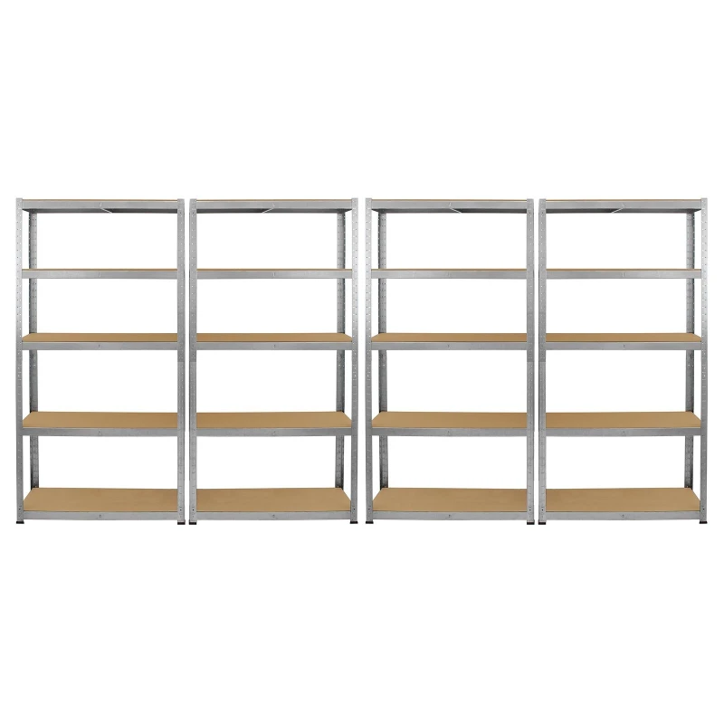 Image of 4 x Galvanised Steel Shelving MDF Shelves Heavy Duty Racking Storage 5 Tier Bays
