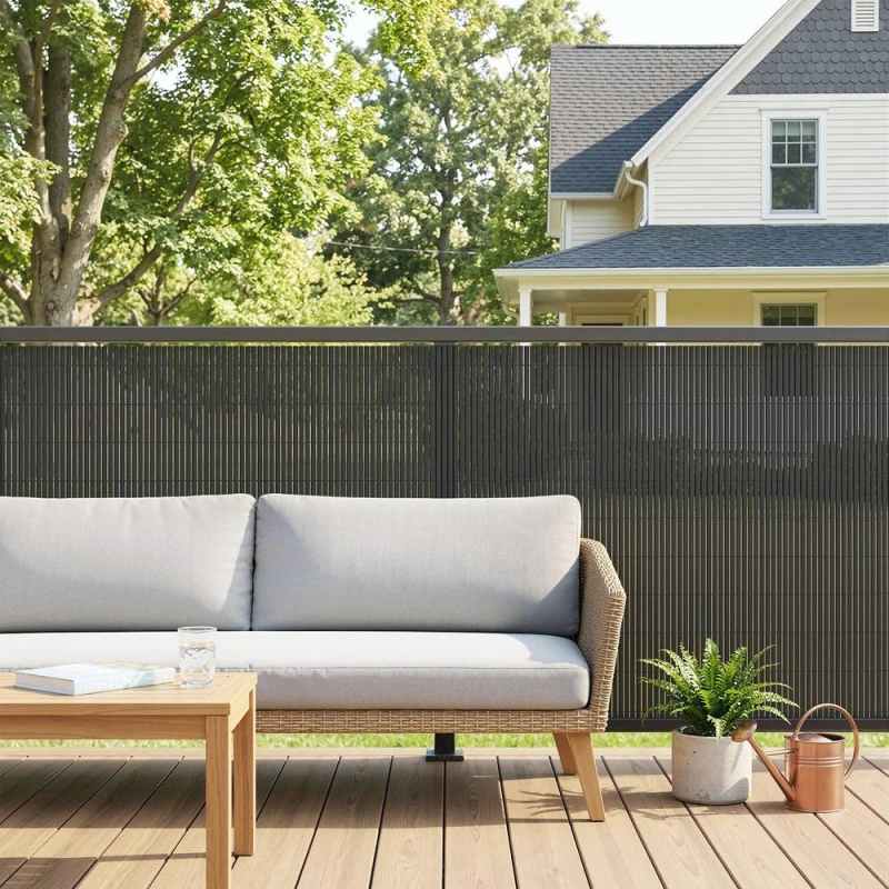 Image of OUTSUNNY 2Pcs Plastic Privacy Screening Fence, 1x3 m Windbreak Fence Grey in Dark Grey Size: 1m tall x 3m wide Dark Grey Unisex 1m tall x 3m wide