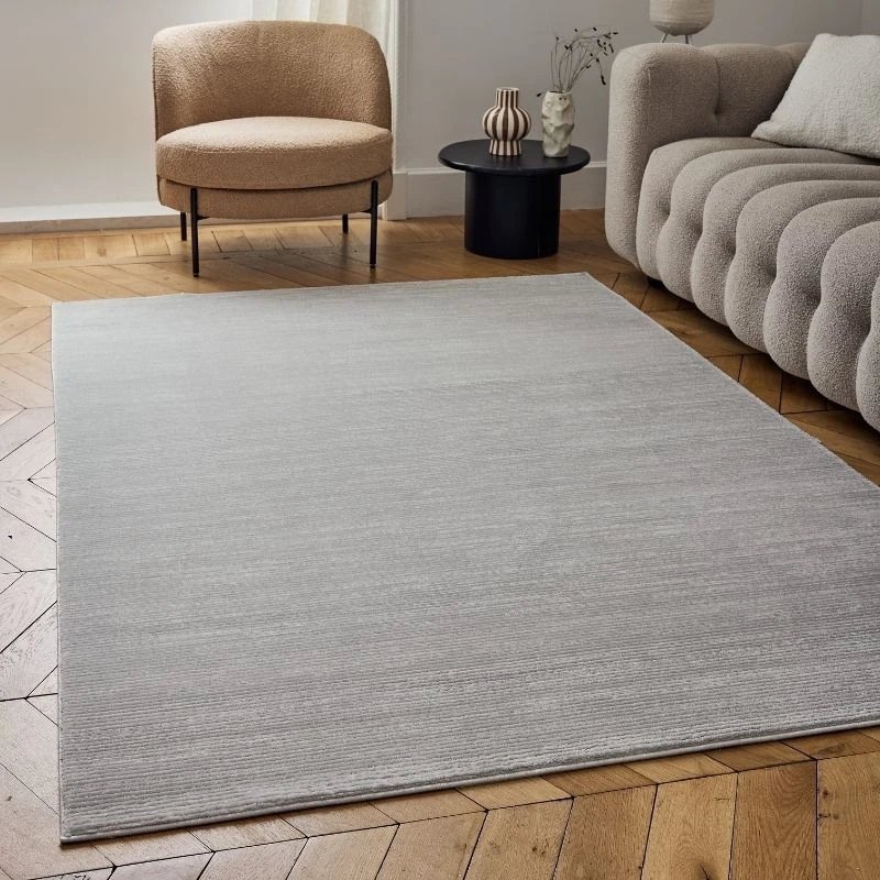 Image of THE RUGS Carmel Modern Area Rug & Runner Striped Design Stain Resistant in Grey Size: 80cm x 300cm Grey Unisex 80cm x 300 cm