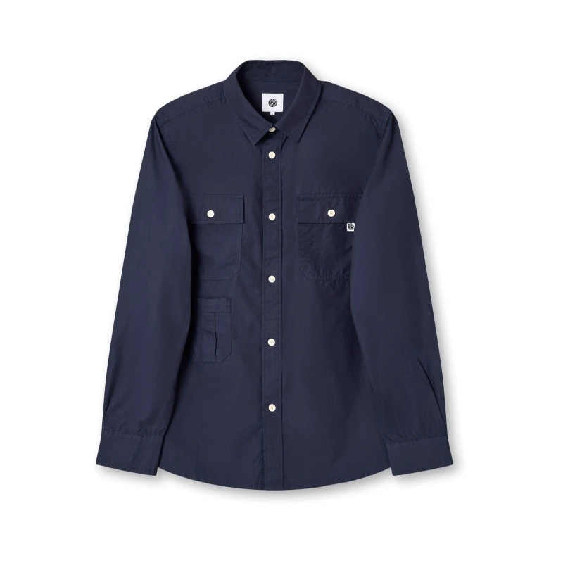 Image of Pretty Green Mens Brentwood Long-Sleeve Plain Shirt Navy male Small