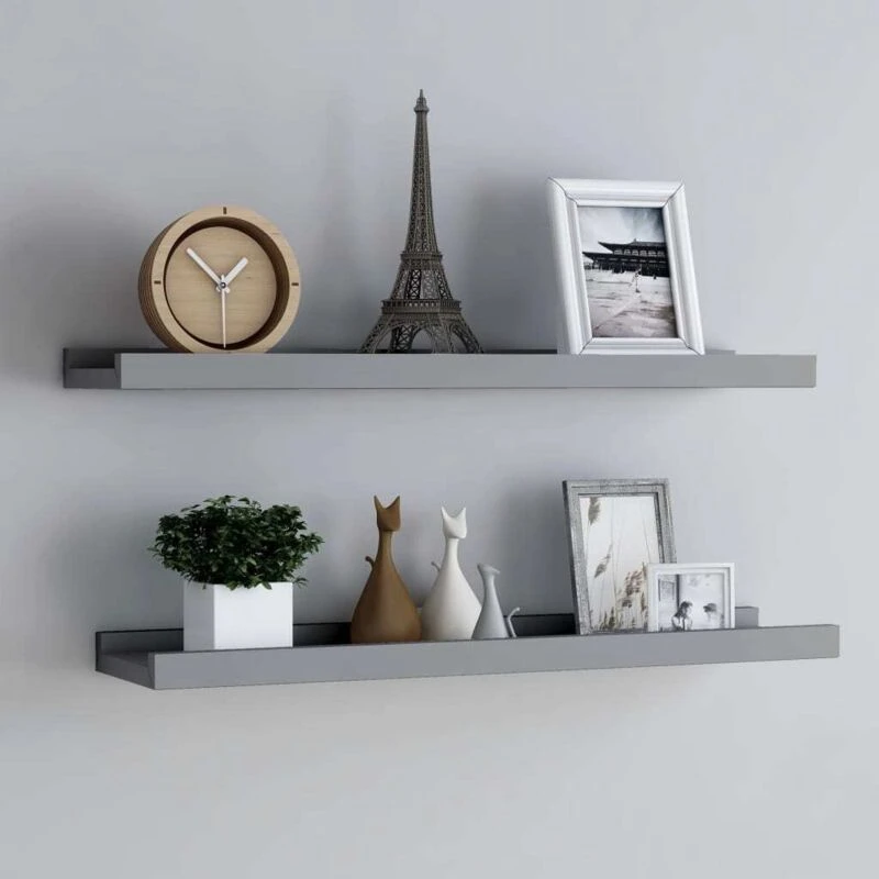 Image of VIDAXL Picture Frame Ledge Shelves 2 pcs Grey 80x9x3cm mdf Vidaxl 8720286075678