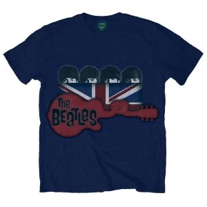 Image of The Beatles - Guitar & Flag Unisex Medium T-Shirt - Blue
