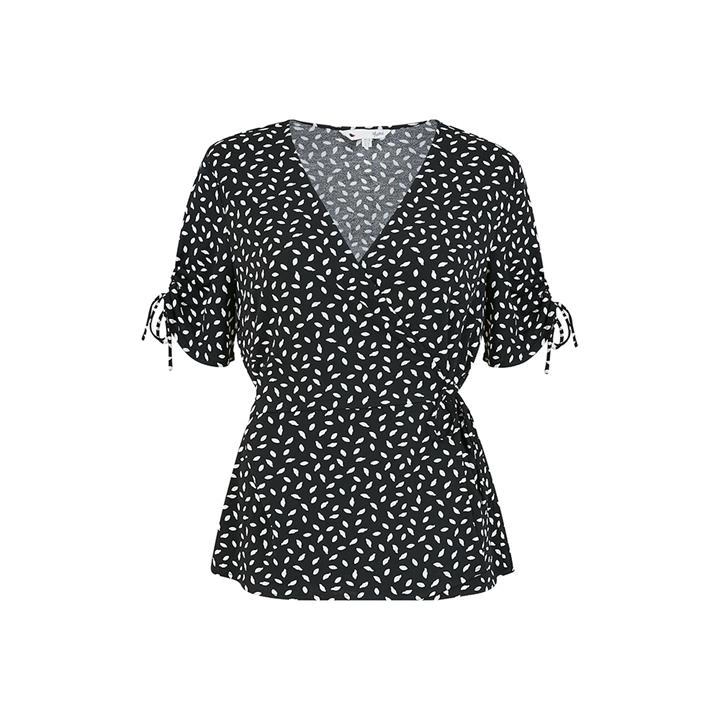 Image of Yumi Black Dash Print Wrap Top - 8