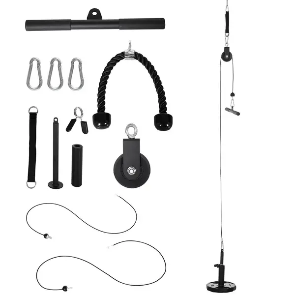 Image of SPORTNOW Cable Pulley System, Lat Pull Down System with DIY Loading Weight Pin Black