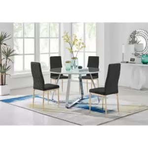 Image of Furniture Box Santorini White Round Dining Table and 4 Black Gold Leg Milan Chairs