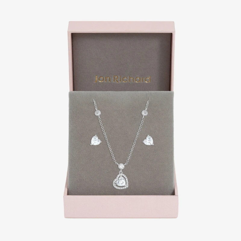 Image of Jon Richard Rhodium Plated CZ Heart Drop Set - Gift Box Silver female One Size