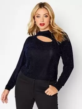 Image of Yours Glitter Cut Out Crop Top - Blue Size 16, Women