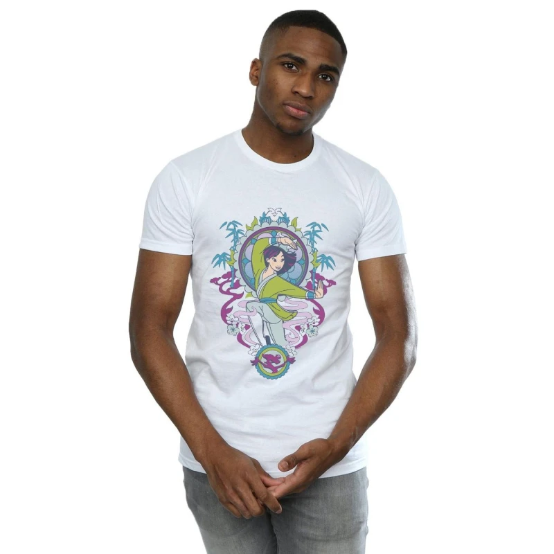 Image of Disney Men Mulan Ornamental T-Shirt in White Size: Small White S Male 5059308854810