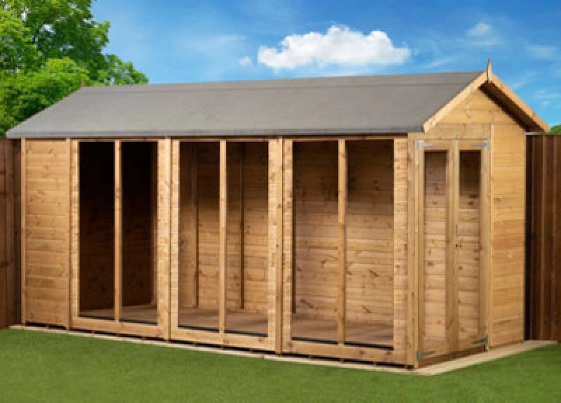 Image of Empire Sheds Empire Apex Summerhouse 6X14 Dipped Treated Tongue And Groove Wooden Garden Shed Double Door (6' X 14' / 6ft X 14ft) (6X14)