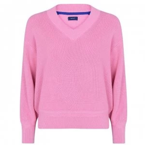 Image of Gant Gant Ribbed V Knit - 663 SEA Pink