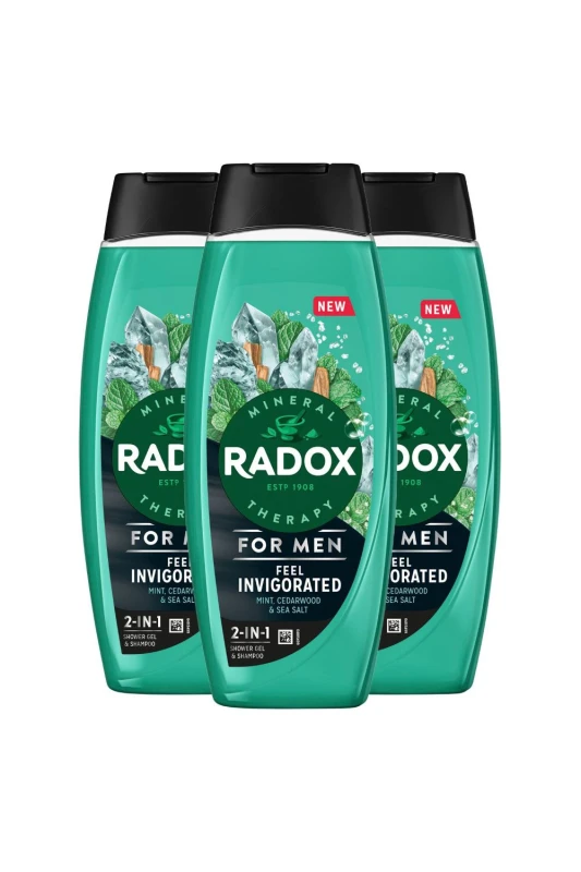 Image of Radox Mens 3x Mineral Therapy Feel Invigorated 'Shower Gel' & Shampoo for Men, 450ml in Green Green Male
