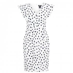 Image of DKNY V Neck Ruffle Dress - 3684 CREAM/NAVY