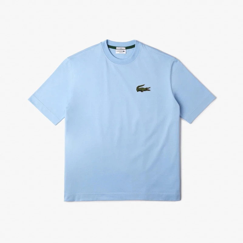 Image of Lacoste Loose Fit Large Crocodile Organic T-Shirt - Blue Blue S