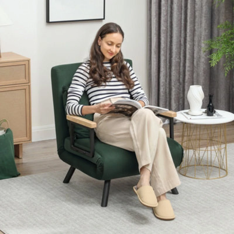 Image of HOMCOM HOMCOM Click Clack Single Chair Bed Settee for Living Room, Green Green One Size Unisex 5063603042971