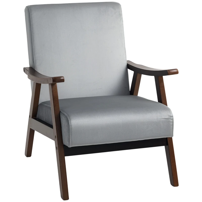 Image of HOMCOM HOMCOM Nordic Accent Chair with Solid Wood Frame for Living Room, Bedroom in Grey Grey One Size Unisex 5063603205871