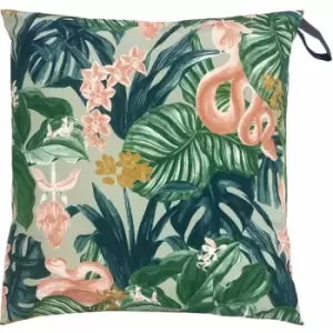 Image of Medinilla Tropical Jungle Print 100% uv & Water Resistant Outdoor Floor Cushion Cover, Sage, 70 x 70 Cm - Furn
