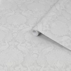 Image of Laura Ashley Peacock Damask Pale Slate Damask Smooth Wallpaper