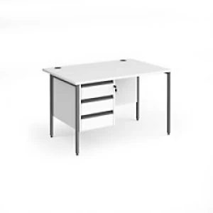 Image of Dams International Straight Desk with White MFC Top and Graphite H-Frame Legs and 3 Lockable Drawer Pedestal Contract 25 1200 x 800 x 725mm