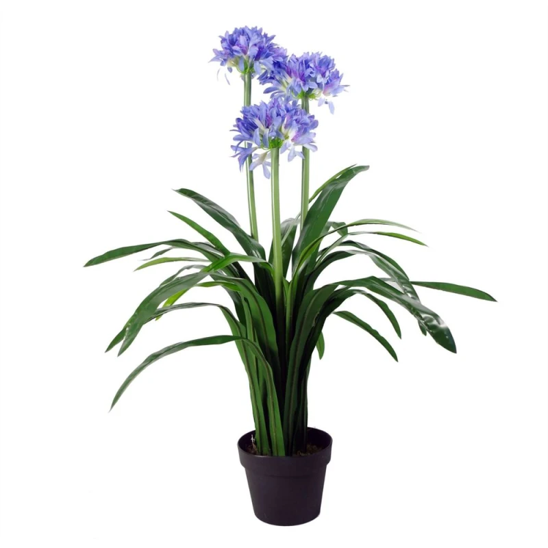 Image of Leaf 90cm Blue Flower Artificial Blossom Plant Agapanthus with pot Blue