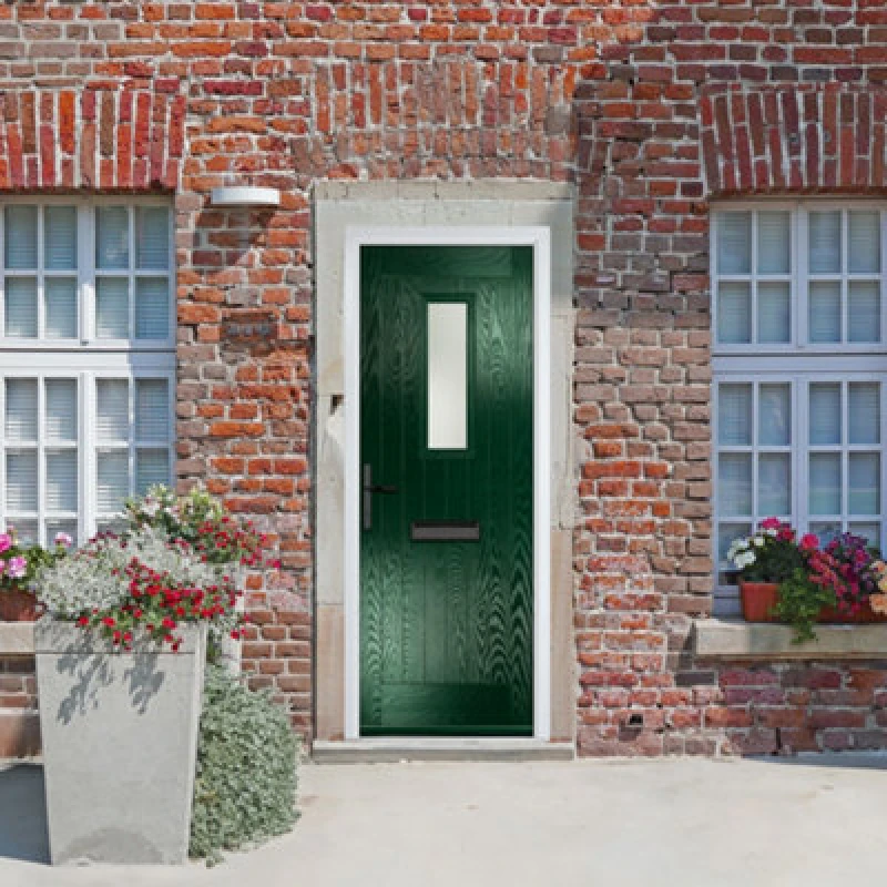 Image of Lacerta Composite Door Sunningdale Green 890mm X 2090mm Open In Right Hand Obs Glass 10 Year Guarantee - Free Delivery & Smart Lock