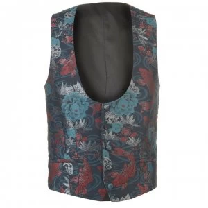 Image of Label Lab Mason Koi Fish Jacquard Suit Waistcoat - Black