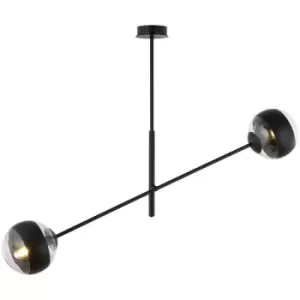 Image of Emibig Linear Black Contemporary Pendant Ceiling Light with Clear,Black Glass Shades, 2x E14
